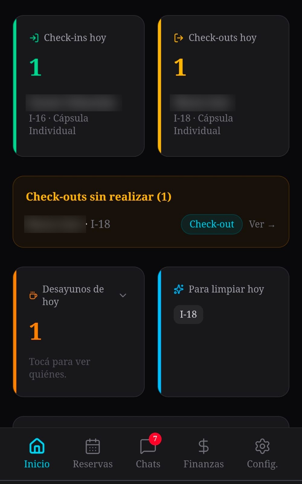 Vista del día: check-ins, check-outs, desayunos y limpieza